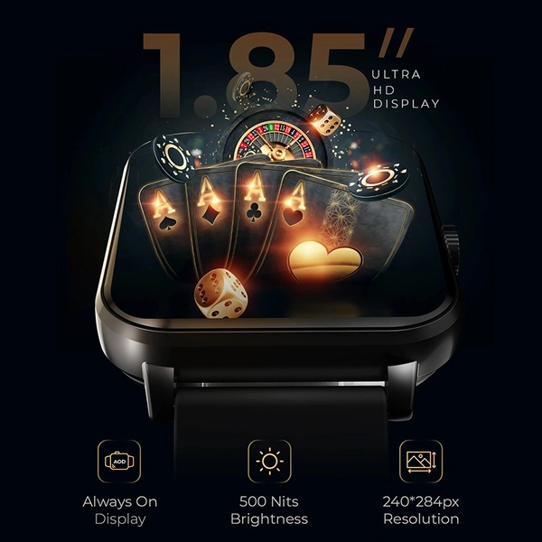 Boat Marv Ace Smartwatch with 1.85” HD Display, Bluetooth Calling and Always On Display-Black - White, Free Size