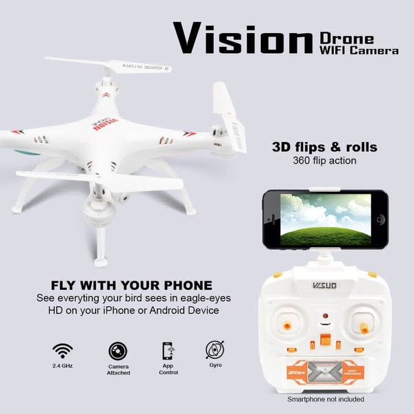 Vision Drone With Wifi Camera & Rc App Control In White Color 4k Camera 