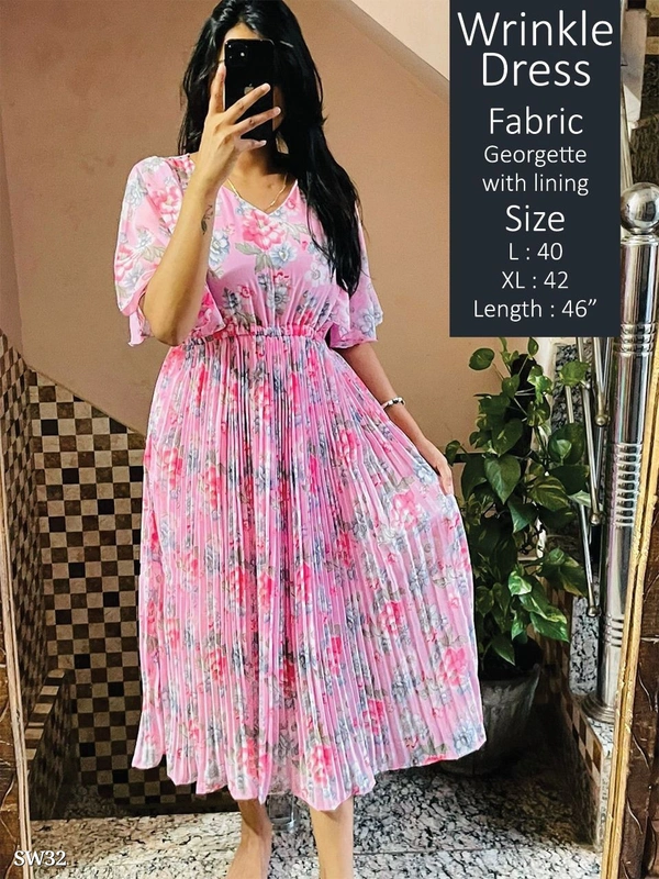Pink Wrinkle Frok Dress For Cute Girls - Xl, Tickle Me Pink