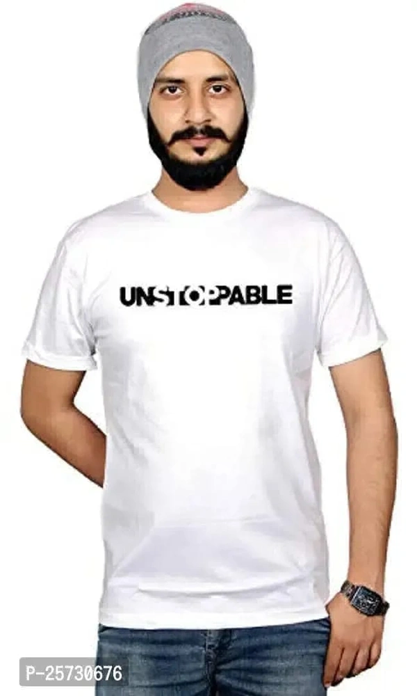 White rounded t shirt for boys unstoppable round neck t shirt - White, L