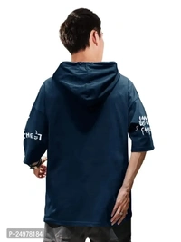 Blue Over Sized Half Hoodie For Boys Fanky Hoodie - L