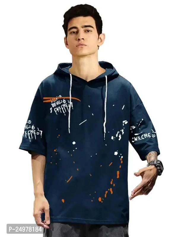 Blue Over Sized Half Hoodie For Boys Fanky Hoodie - Xl
