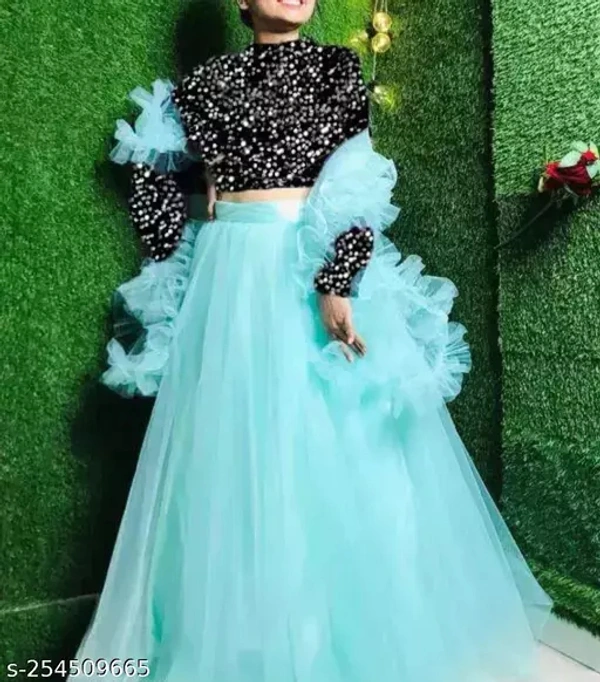 Heavy Net Flared Butterfly Lehenga Choli For Women  - Semi stitched