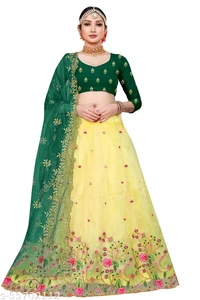 Yellow Heavy Lehenga  - Semi Stitched