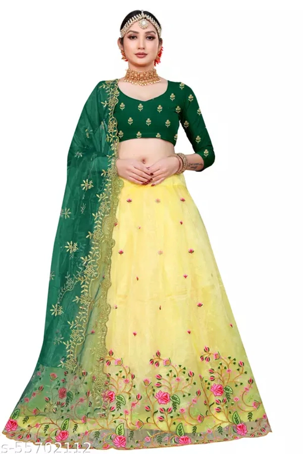 Yellow Heavy Lehenga  - Semi Stitched