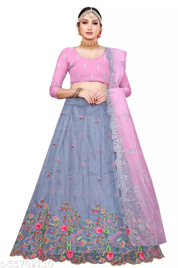 Grey Cool Looking Lehengas For Girls - Semi Stitched