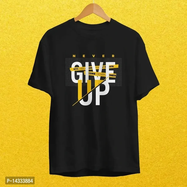Never Give Up Black T Shirt Rounded Neck T Shirt For Boys - M