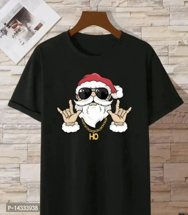 Santa Black Cotton T Shirt Rounded Neck For Boys  - M