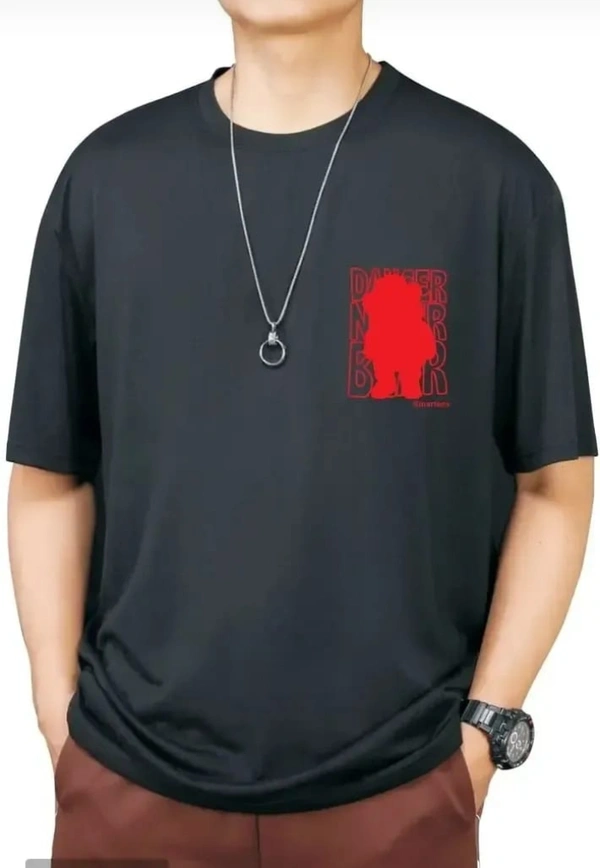 Black oversized bague t shirt for boys rounded neck - L