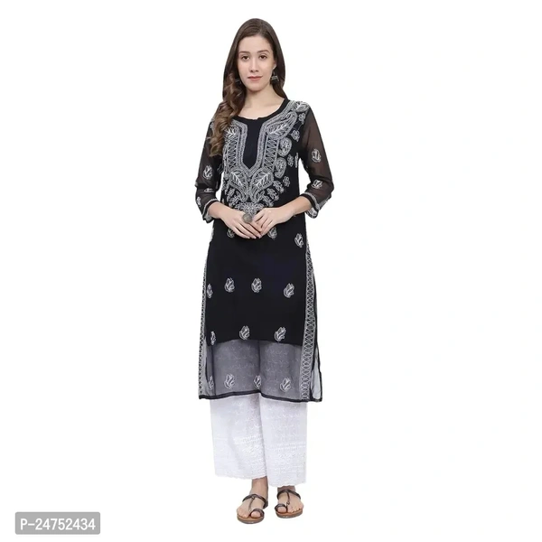 Mrs Right Boutique Design Chikankari Embroidery Kurti for Womens and Girls (Medium, Black) - M