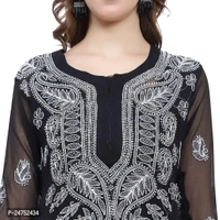 Mrs Right Boutique Design Chikankari Embroidery Kurti for Womens and Girls (Medium, Black) - M