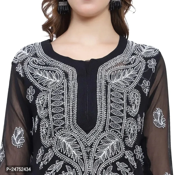 Mrs Right Boutique Design Chikankari Embroidery Kurti for Womens and Girls (Medium, Black) - M