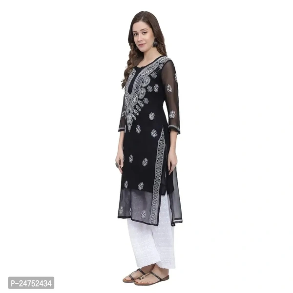 Mrs Right Boutique Design Chikankari Embroidery Kurti for Womens and Girls (Medium, Black) - M