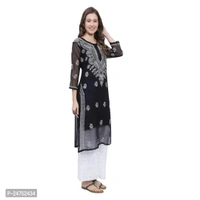 Mrs Right Boutique Design Chikankari Embroidery Kurti for Womens and Girls (Medium, Black) - M