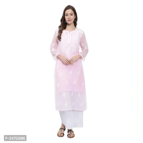 Mrs Right Boutique Design Chikankari Embroidery Kurti for Womens and Girls (Medium, Pink) - M