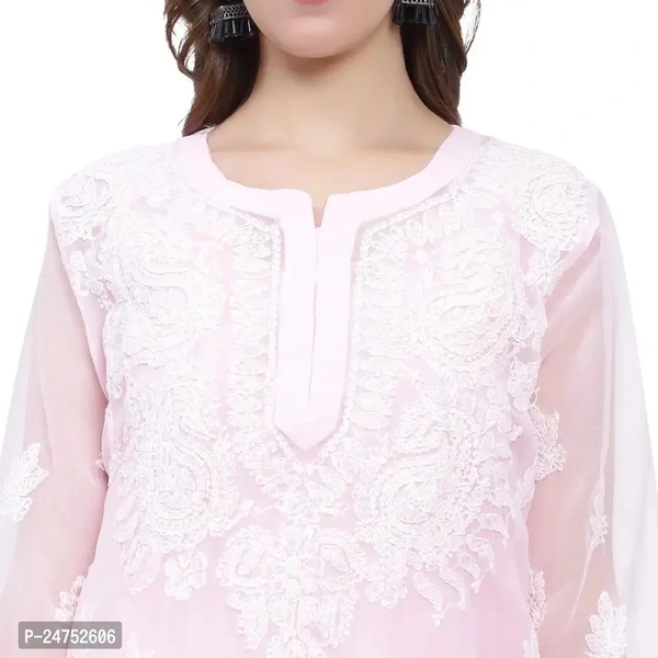 Mrs Right Boutique Design Chikankari Embroidery Kurti for Womens and Girls (Medium, Pink) - M