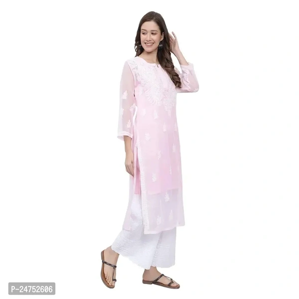 Mrs Right Boutique Design Chikankari Embroidery Kurti for Womens and Girls (Medium, Pink) - M
