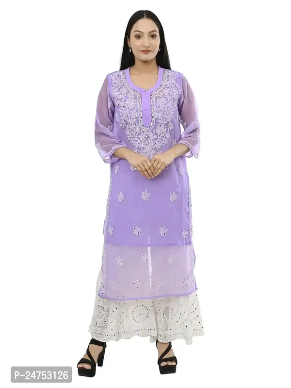 Mrs Right Boutique Chikan Kurti for Women (Medium, Purple) - M