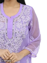 Mrs Right Boutique Chikan Kurti for Women (Medium, Purple) - M