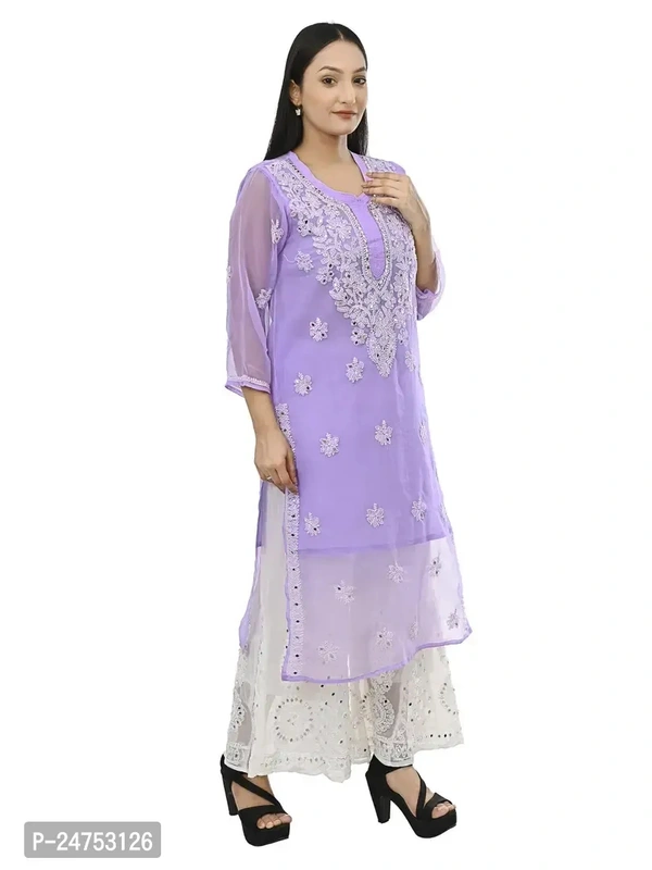 Mrs Right Boutique Chikan Kurti for Women (Medium, Purple) - M