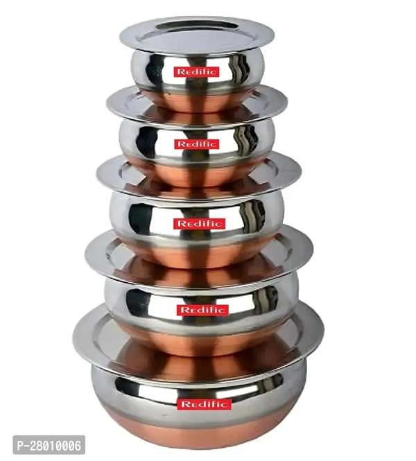 Stainless Steel Serving Bowl 5piece Copper Bottom handi/patili/biryani handi/cookware set with Lid (Pack of 10, Steel)