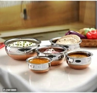 Stainless Steel Serving Bowl 5piece Copper Bottom handi/patili/biryani handi/cookware set with Lid (Pack of 10, Steel)