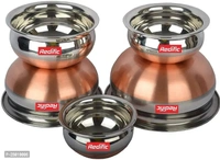 Stainless Steel Serving Bowl 5piece Copper Bottom handi/patili/biryani handi/cookware set with Lid (Pack of 10, Steel)