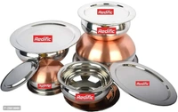 Stainless Steel Serving Bowl 5piece Copper Bottom handi/patili/biryani handi/cookware set with Lid (Pack of 10, Steel)