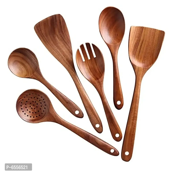Set of 6 New Wooden Cooking Utensil Set Non-stick Pan Kitchen Tool Wooden Cooking Spoons and Spatulas Wooden Spoons for cooking salad fork