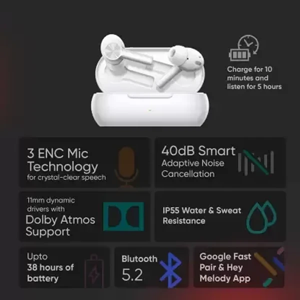 OnePlus Buds Z with Active Noise cancellation Bluetooth Headset - White