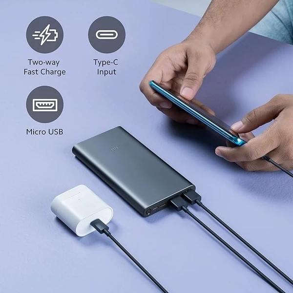 Mi 10000mAH Li-Polymer, Micro-USB and Type C Input Port, Power Bank 3i with 18W Fast Charging - Blue