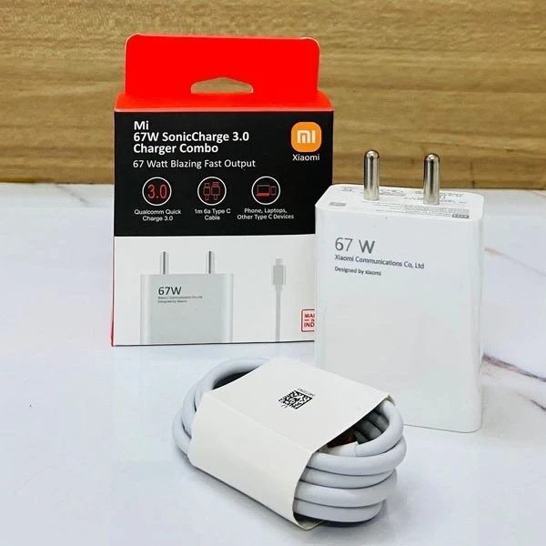 Mi/POCO 67W Original Sonic Charge Combo |Mi/Xiaomi/Redmi Charger|Superfast 6A Type C Included| Laptops, Tablets & Mobile Charger|(Adapter + USB to Type C Cable) - White