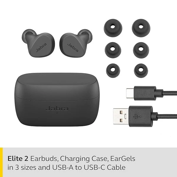 Jabra Elite 2 in Ear Bluetooth Truly Wireless in Ear Earbuds with 21 Hours of Battery, with mic for Clear Calls, Rich Bass and Comfortable fit - Gray