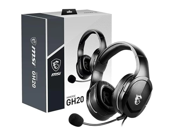 MSI Immerse GH20 Gaming Headset - Stereo Sound - Wired, Over Ear, Ultra Lightweight Design Headphone with Adjustable Mic - Padded Headband - 40 mm Drivers - Black
