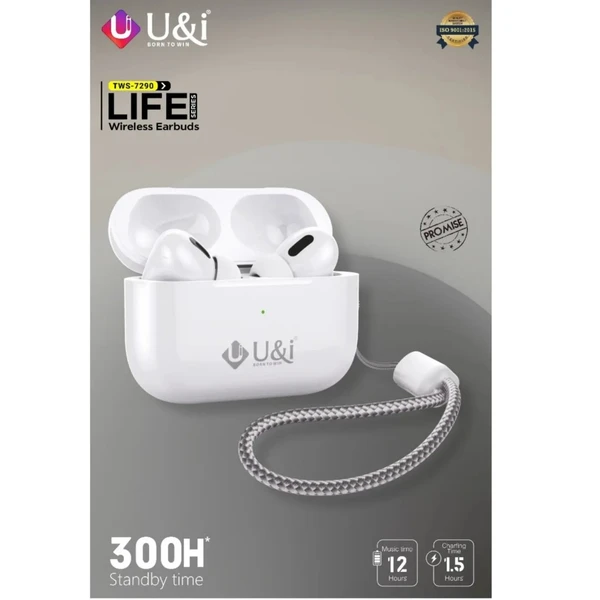 U&I TWS-7290 Life Series Wireless Earbuds - White, 6 Month