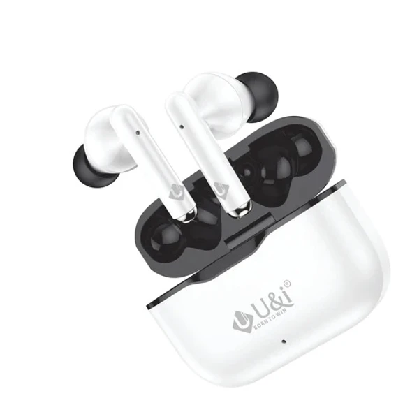 U&i Jump Series 20 Hours Battery Backup True Wireless Earbuds with Noise Reduction - White, 6 Month