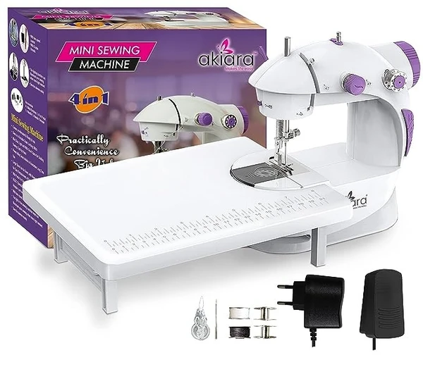 Multifunctional Mini Sewing Machine With Extension Table and Sewing Kit for Home Tailoring, New Version - White