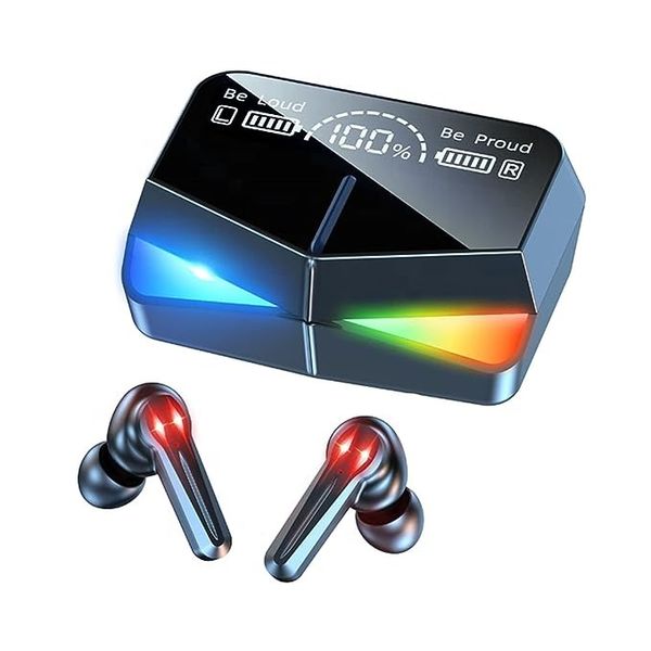 M28 TWS Wireless Earphones Low Latency, M28 Gaming Earbuds with RGB Light (Pack of 1, Black) - Multi