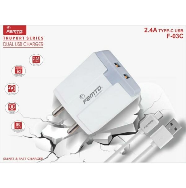 Femto Truport Series Dual USB Fast Charger Type - C