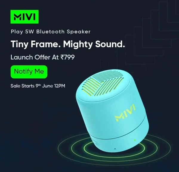 Mivi Play 5 W Portable Bluetooth Speaker - 1 Year Brand Warranty, Bright Turquoise