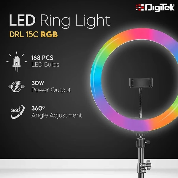 14 inch RGB LED Ring Light with 16 Colour Modes Adjustable Dimmable Lighting - RGB