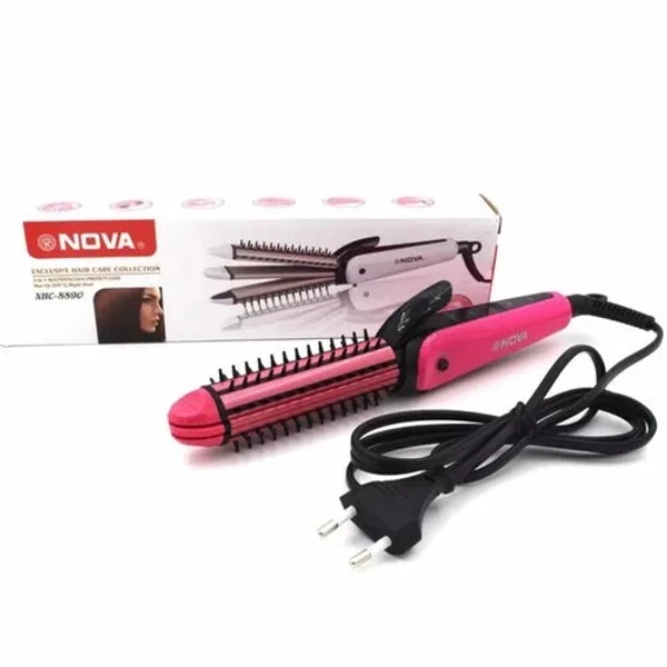 Nova Hair Straightener, Hair Curler & Hair Crimper NHC8890 3 IN 1 Professional Hair Straightener Crimper Roller For Women H01 - Pink