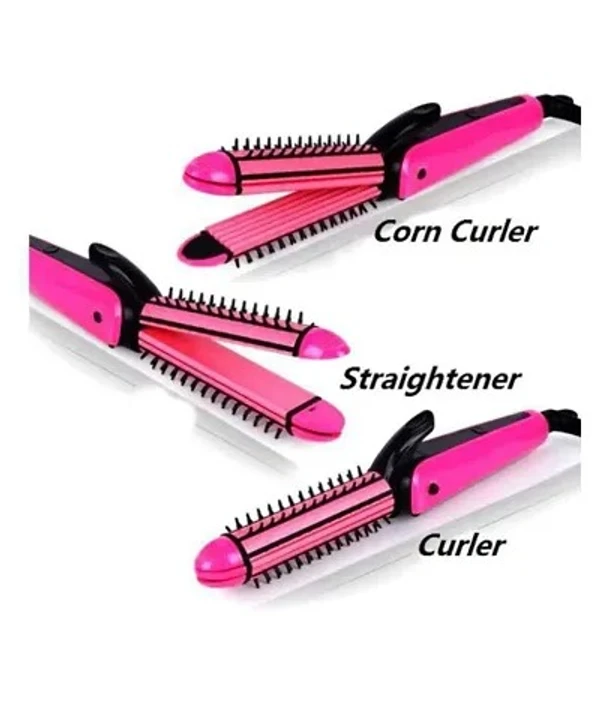 Nova Hair Straightener, Hair Curler & Hair Crimper NHC8890 3 IN 1 Professional Hair Straightener Crimper Roller For Women H01 - Pink