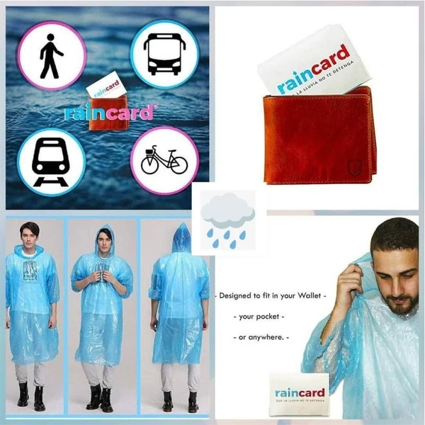 Disposable Rain Card Waterproof, Wallet Rain Coat Rain Card for Men and Women (Pack Of 5) - Multi