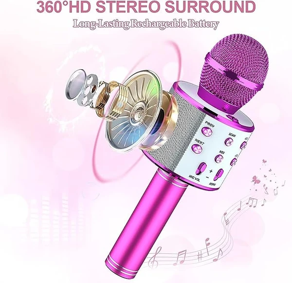 UISP Wireless Bluetooth Karaoke Mike for Singing, Teaching, Birthday Gift, Kids, Kitty Party Speaker Mic Microphone (Pink White) - Pink