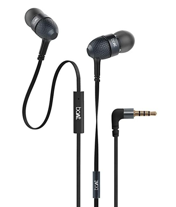 boAt Bass Heads 225 in-Ear Wired Headphones with Mic (Black) - Black