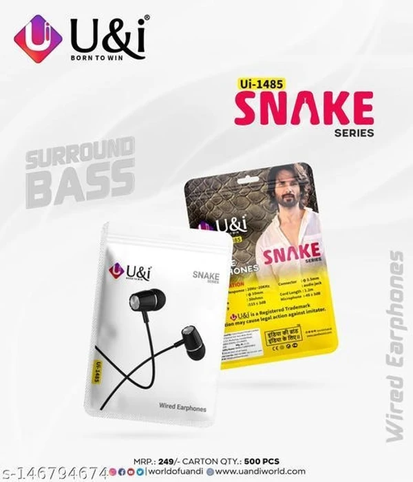 U&i Superb Bass Low Price Earphones - Snake Series Wired Headset  - Black