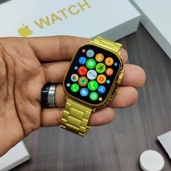 Watch 9 Ultra limited edition - with wireless charging, 60FPS display & 2 strapes (Apple Logo) - Gold