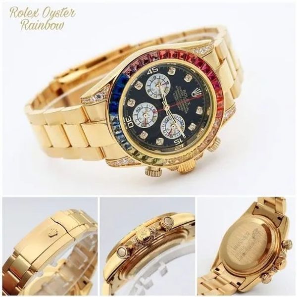 Rainbow Dial Rolex Smartwatch With Logo - Gold