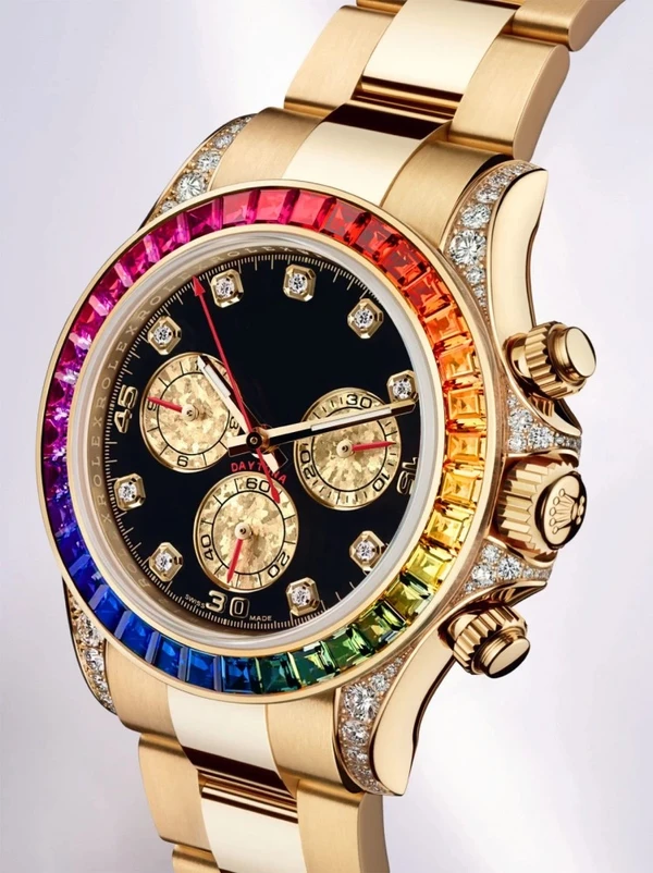 Rainbow Dial Rolex Smartwatch With Logo - Gold